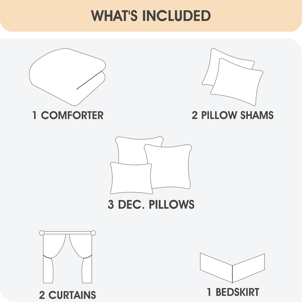 LANCO MODERN LIFESTYLE 9 Piece Comforter Set, Black Gold, Elegant Floral Jacquard, Stylish and Cozy Bedding Collection, Premium Bedding Set with Curtains, Bedskirt, Shams and Pillows