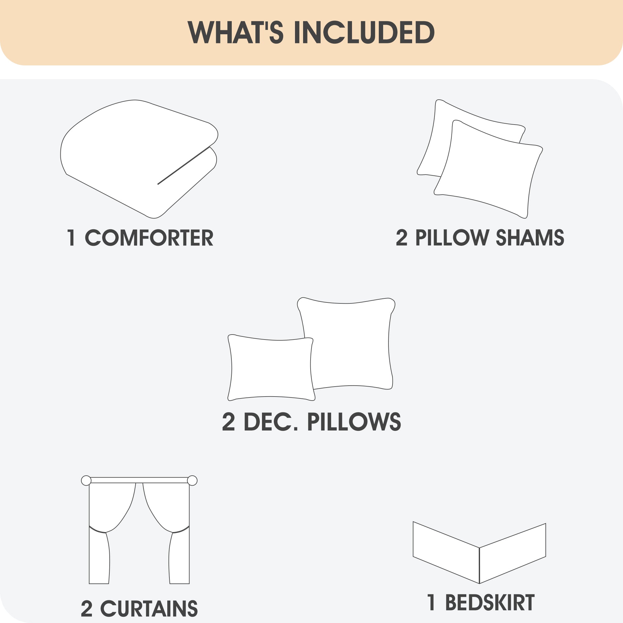 LANCO MODERN LIFESTYLE Grey Yellow 8 Piece Comforter Set, Elegant Floral Jacquard, Ultra Soft Bed Set for All Seasons, Room in a Bag, Include Curtains, Bed Skirt, Pillow Shams & Decor Pillows