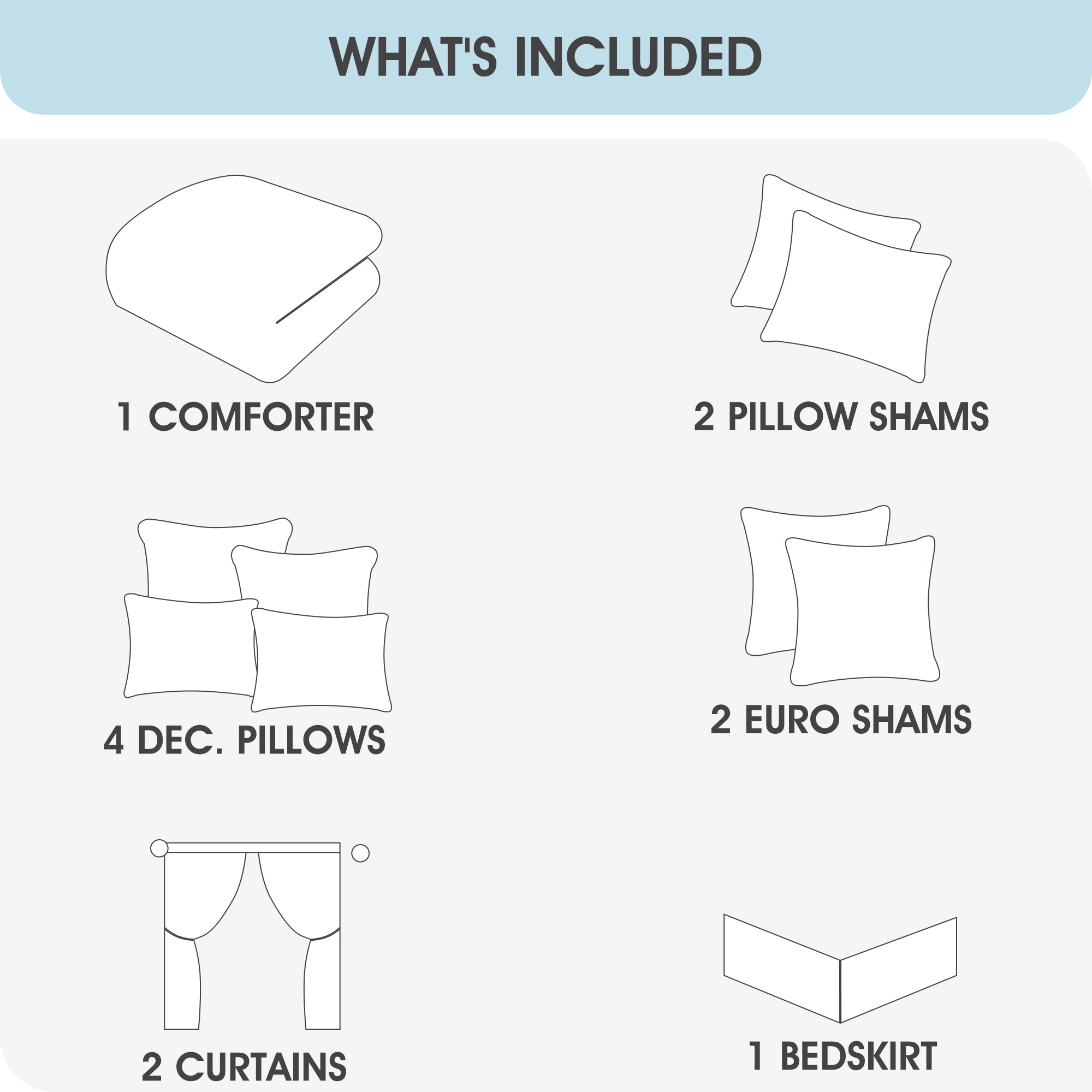 LANCO MODERN LIFESTYLE Comforter Set, Grey Brown, 12 Piece Room in a Bag All Seasons, Luxury Extreme Comfort Bedding Sets with Curtains, Bedskirt, Shams, Euro Shams and Decor Pillows