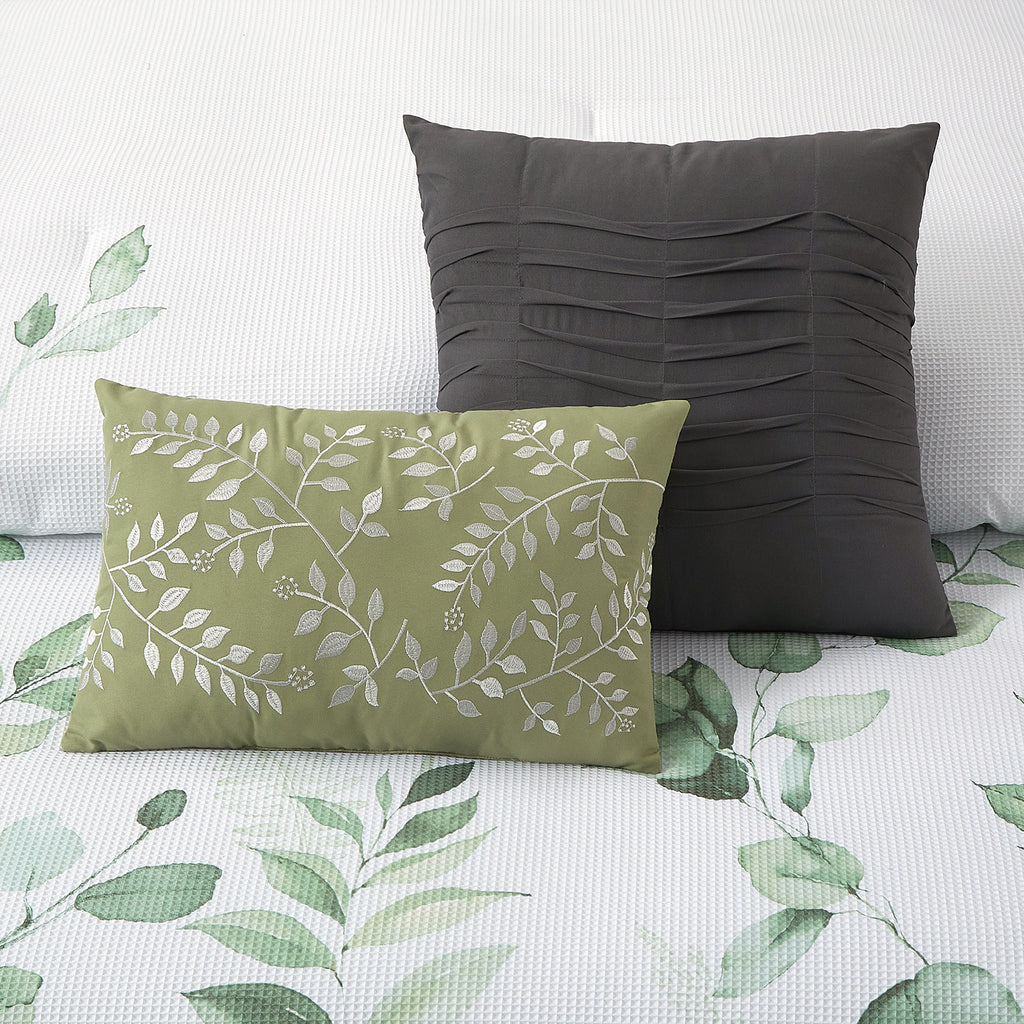 LANCO MODERN LIFESTYLE White Green Leaf Print 10 Piece Comforter Set