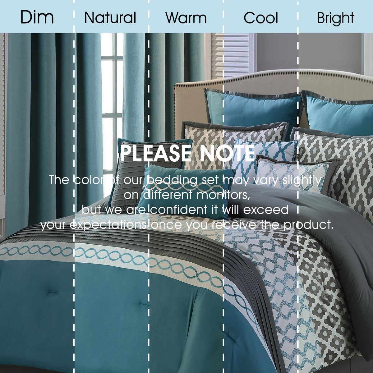 LANCO MODERN LIFESTYLE Comforter Set, Grey Brown, 12 Piece Room in a Bag All Seasons, Luxury Extreme Comfort Bedding Sets with Curtains, Bedskirt, Shams, Euro Shams and Decor Pillows