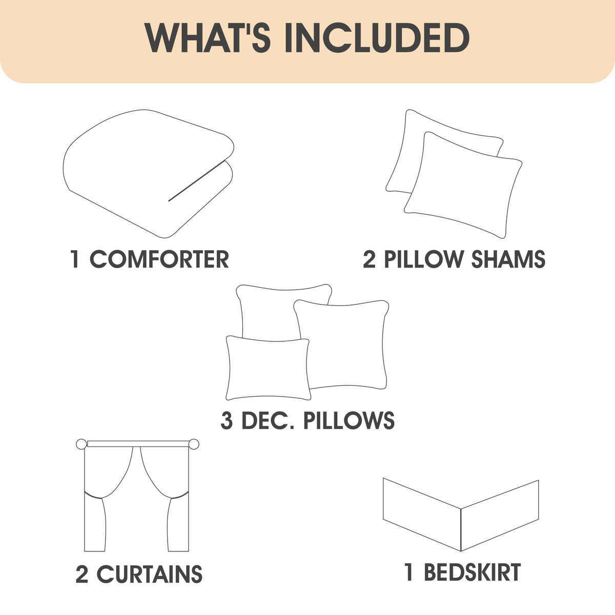 LANCO MODERN LIFESTYLE Comforter Set, Taupe, Geometric Jacquard with Solid Patchwork, 9 Piece Luxury Bed Set with Comforter, Pillow Shams, Bed Skirt, Decor Pillows and Curtains